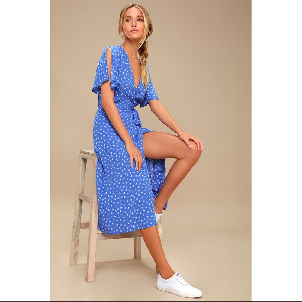 Lulu’s Maretta Floral Print Midi Wrap Dress